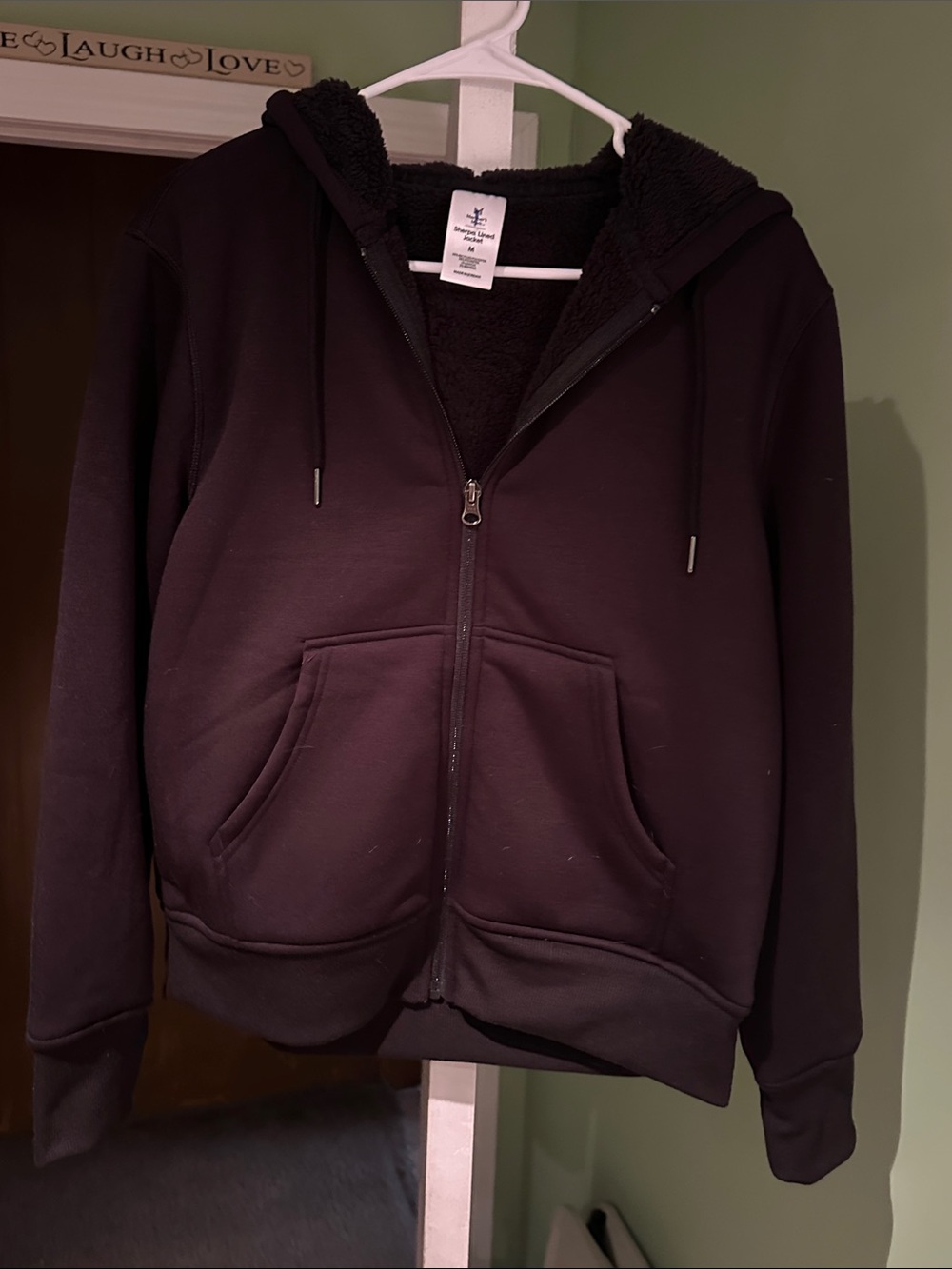 Women's Black Sherpa-Lined Full-Zip Hoodie